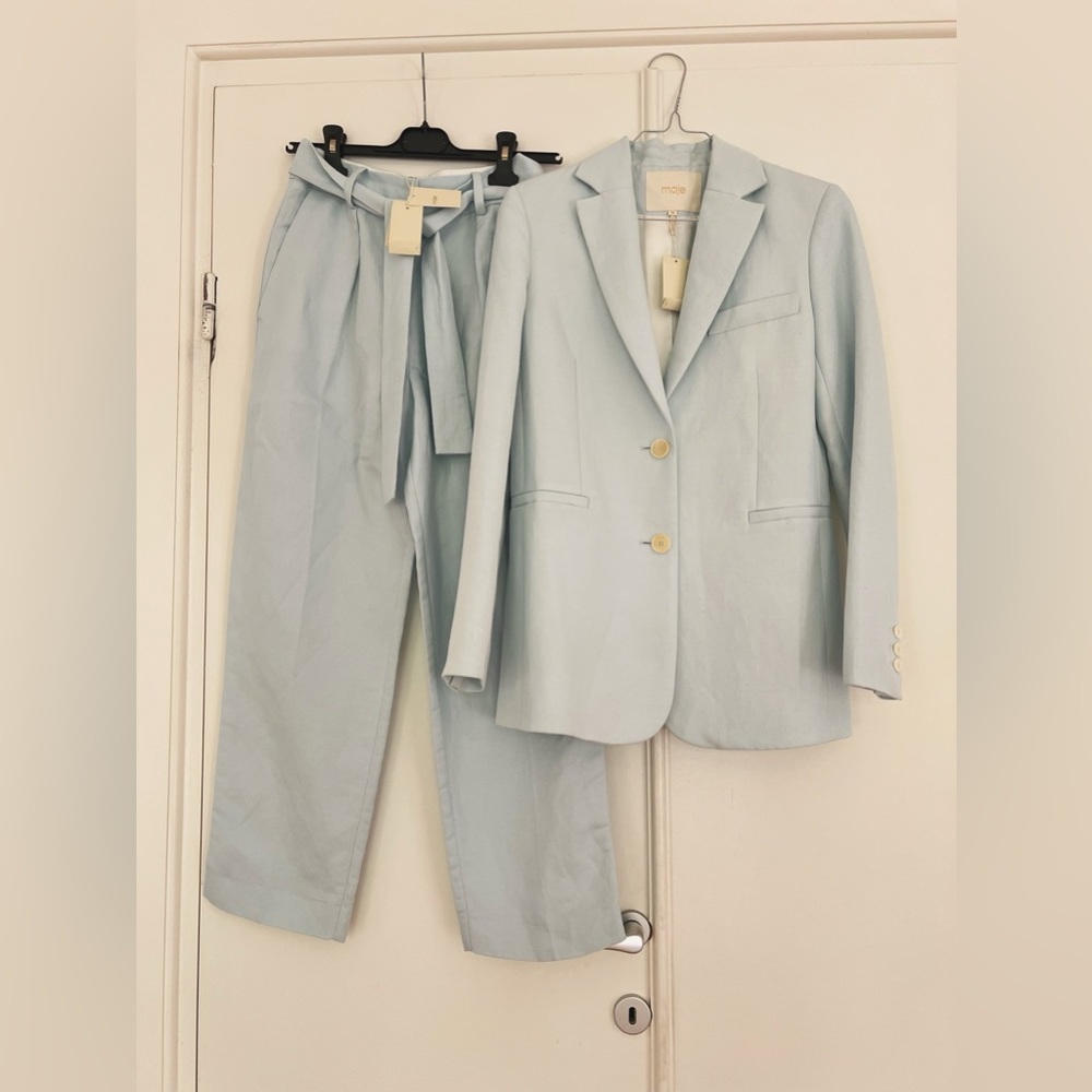 BWT MAJE Light Blue Linen Suit Jacket with Trousers
